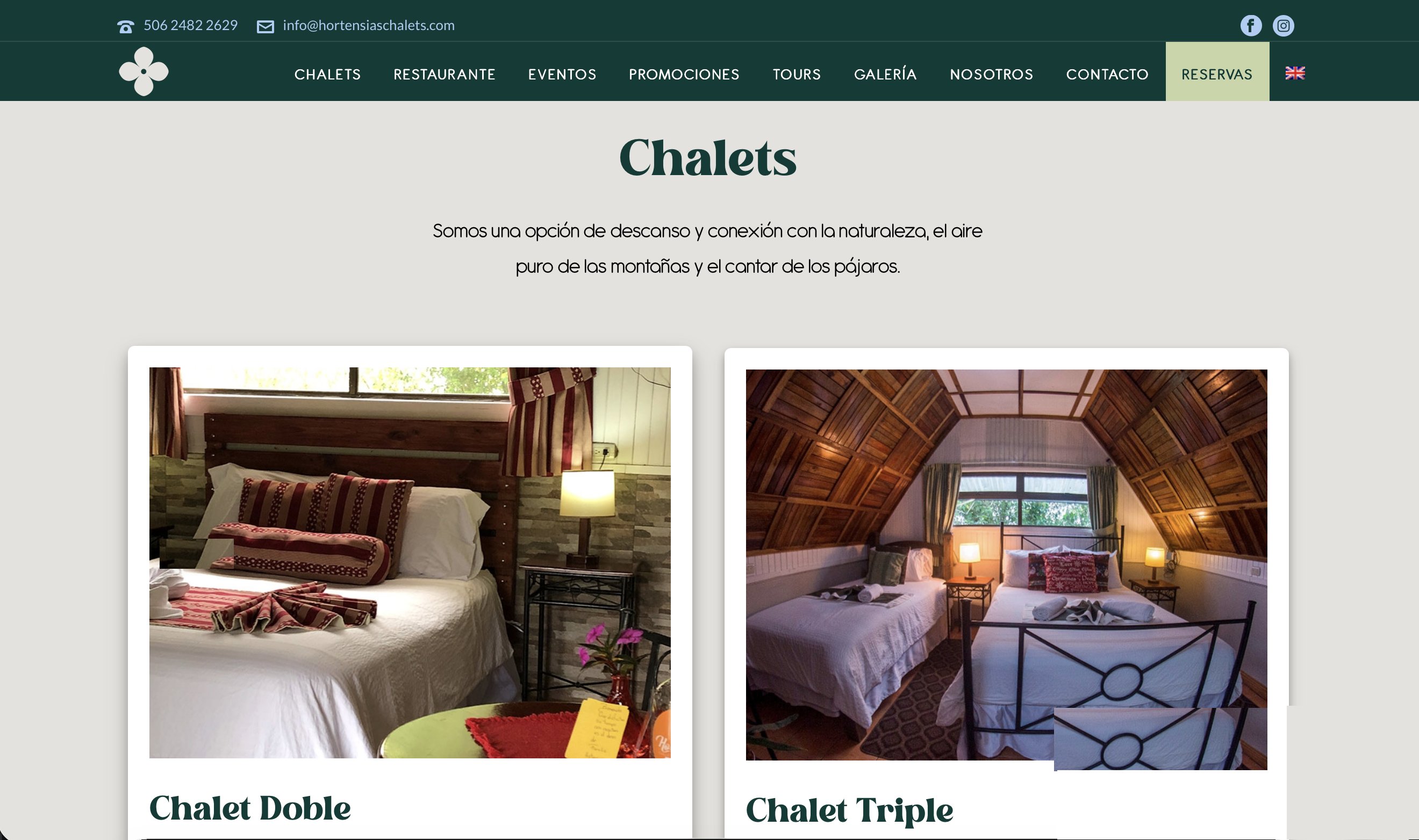 Página de chalets de Hortensias Chalets: habitaciones Chalet Doble y Chalet Triple